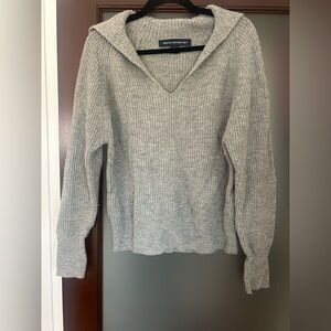 French Connection Light Gray Ribbed V-Neck Sweater